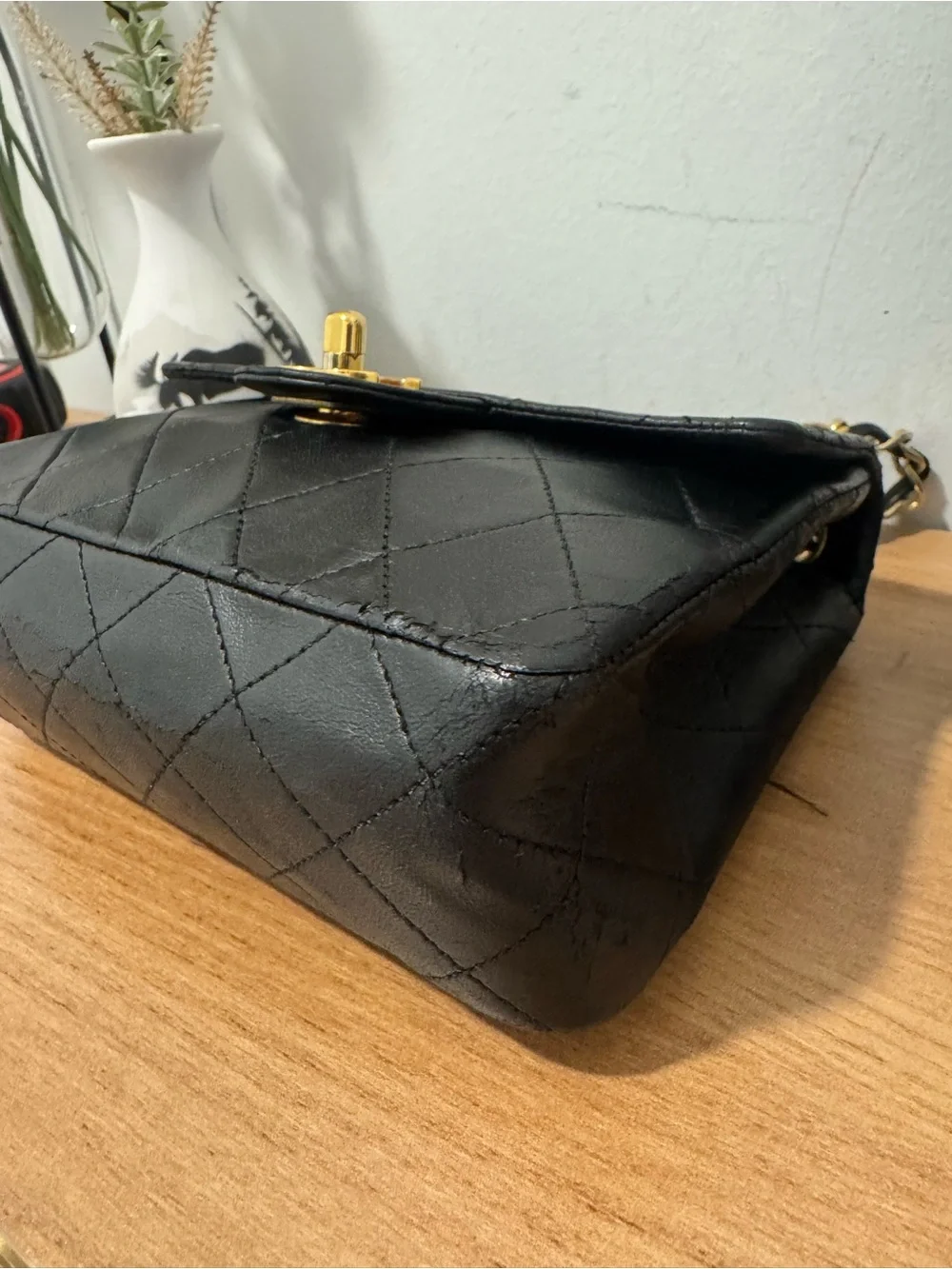 Vintage Chanel Black Lambskin Square Mini Double Flap 24k GHW